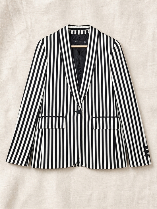 Zara Jackets & Blazers - Zara Striped Blazer Black White Vertical Stripe Tailored Chic Office Silky